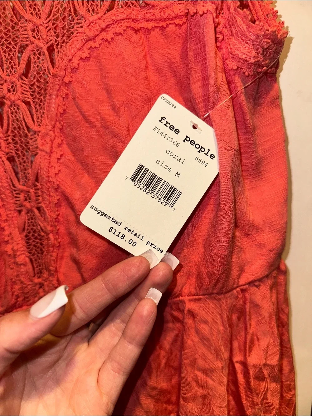 NWT Free People Fiesta Coral Lace Dress